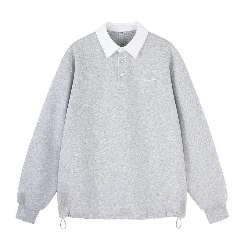 MATCHA STORY Contrast Color Lapel Loose Simple Sweater