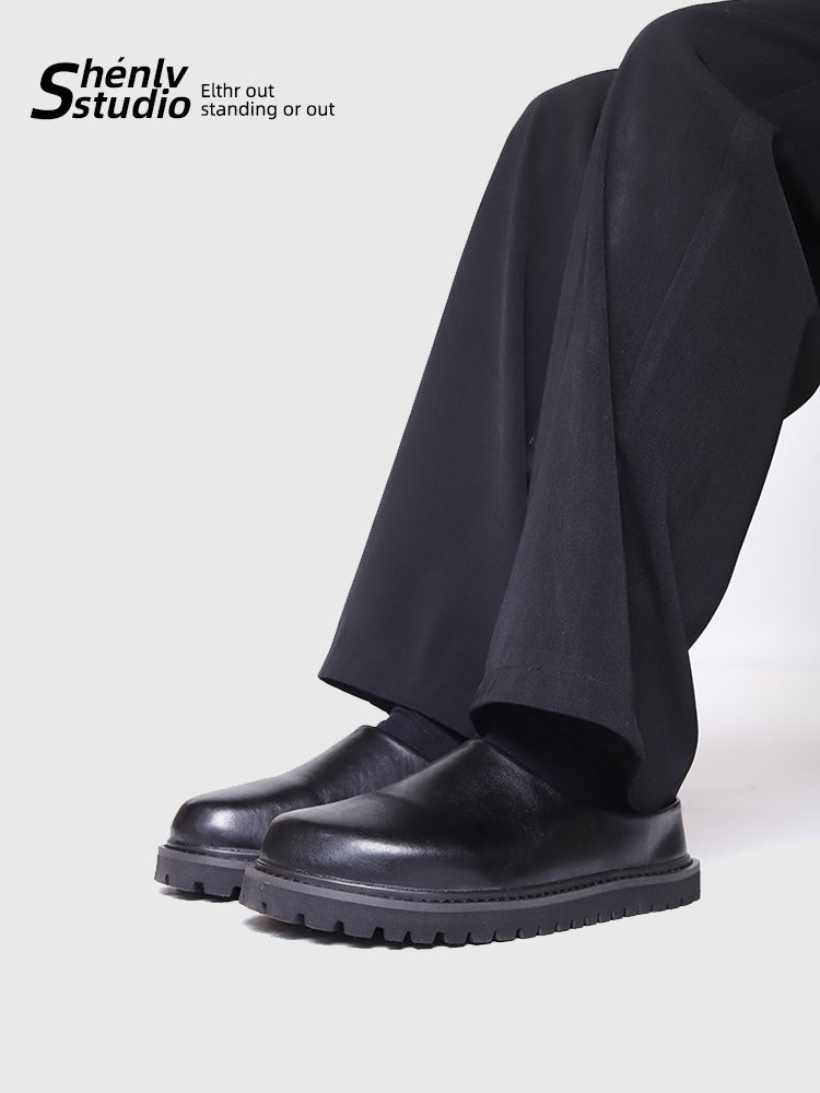 SHENLV STUDIO Leather Big Head Half Drag Casual Birkenstocks