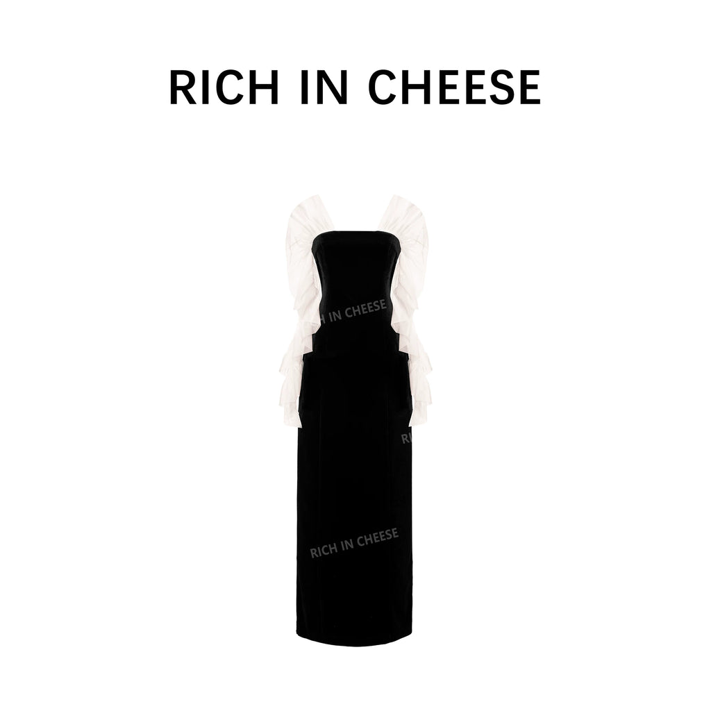 RICH IN CHEESE Pull-pleated Mesh Waist Dress