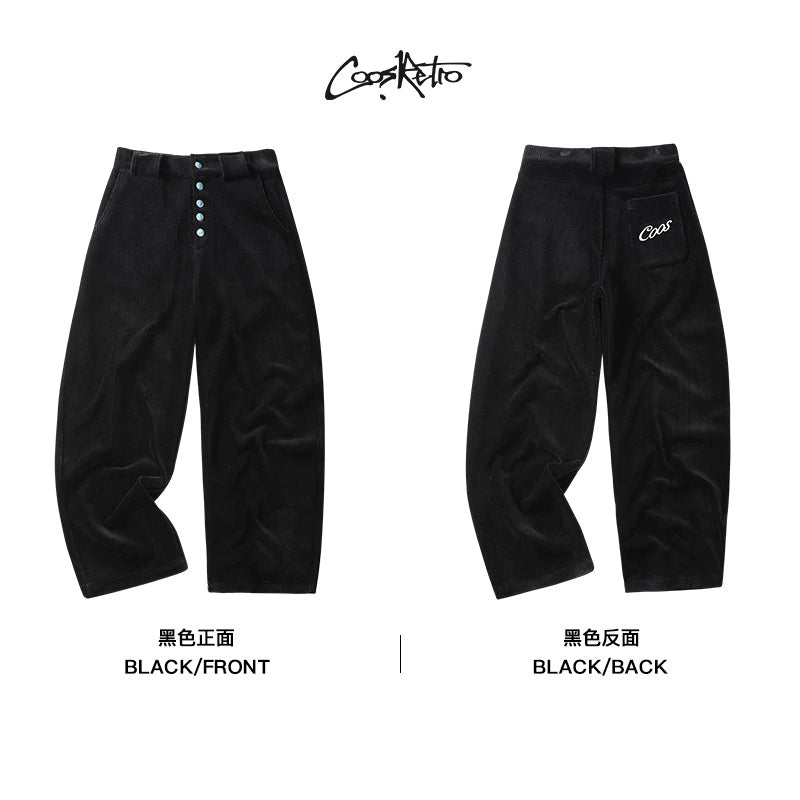 CoosRetro Corduroy Back Pocket Embroidered Casual Scimitar Pants