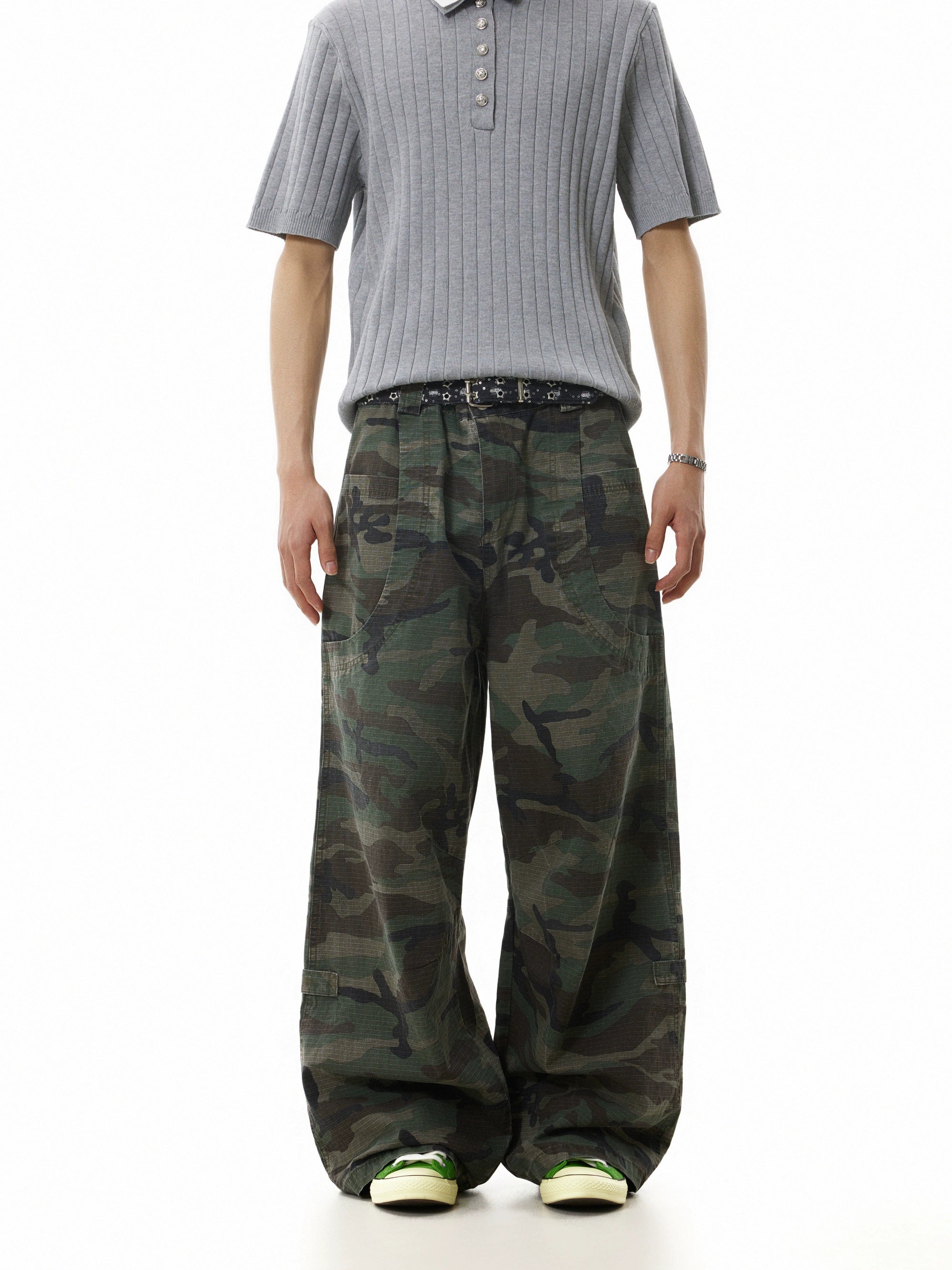 (Clearance) BTSG Retro Washed Faded Camouflage Overalls
