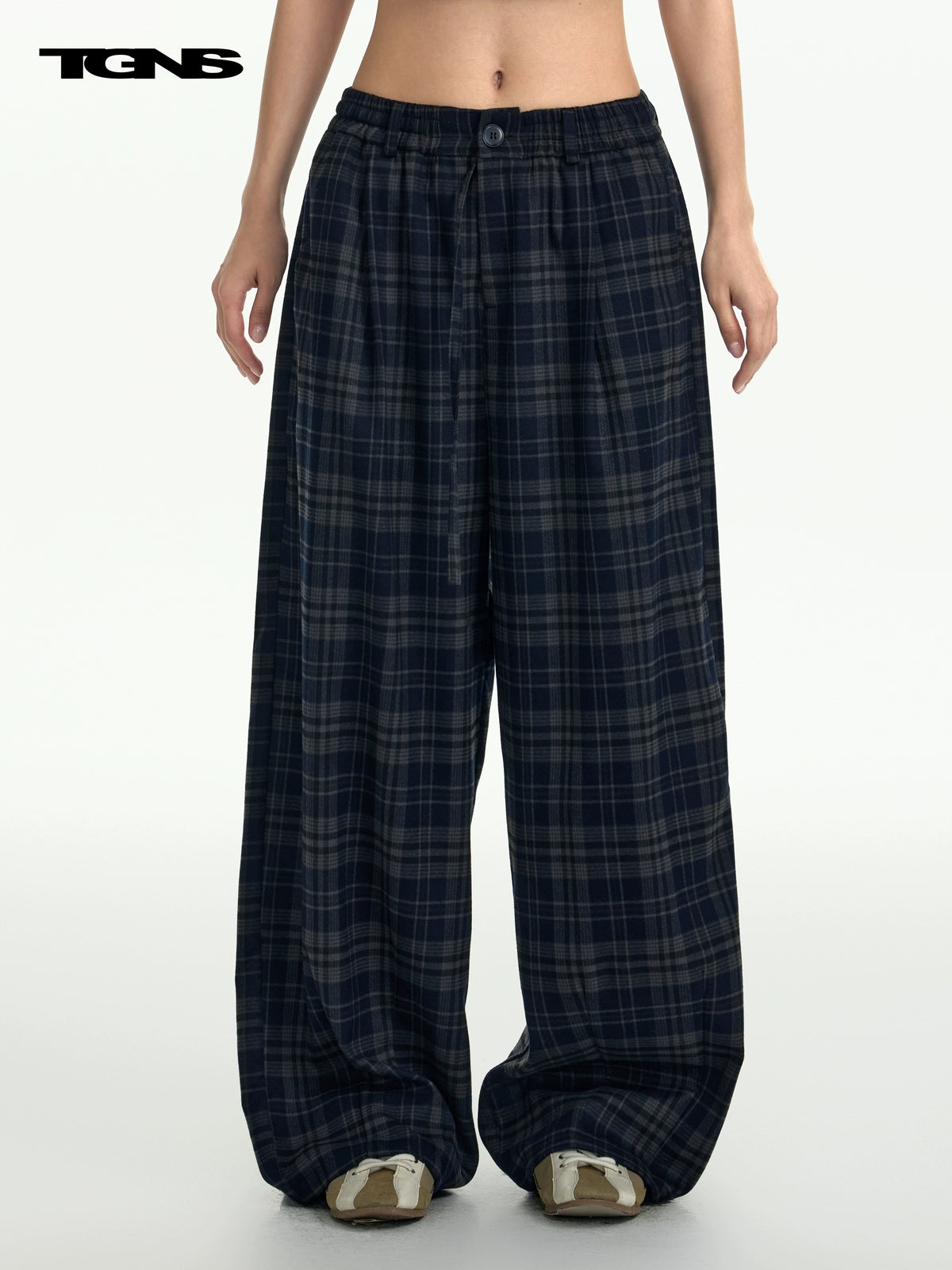 TGNS Vintage Abraded Plaid Wide Leg Pants