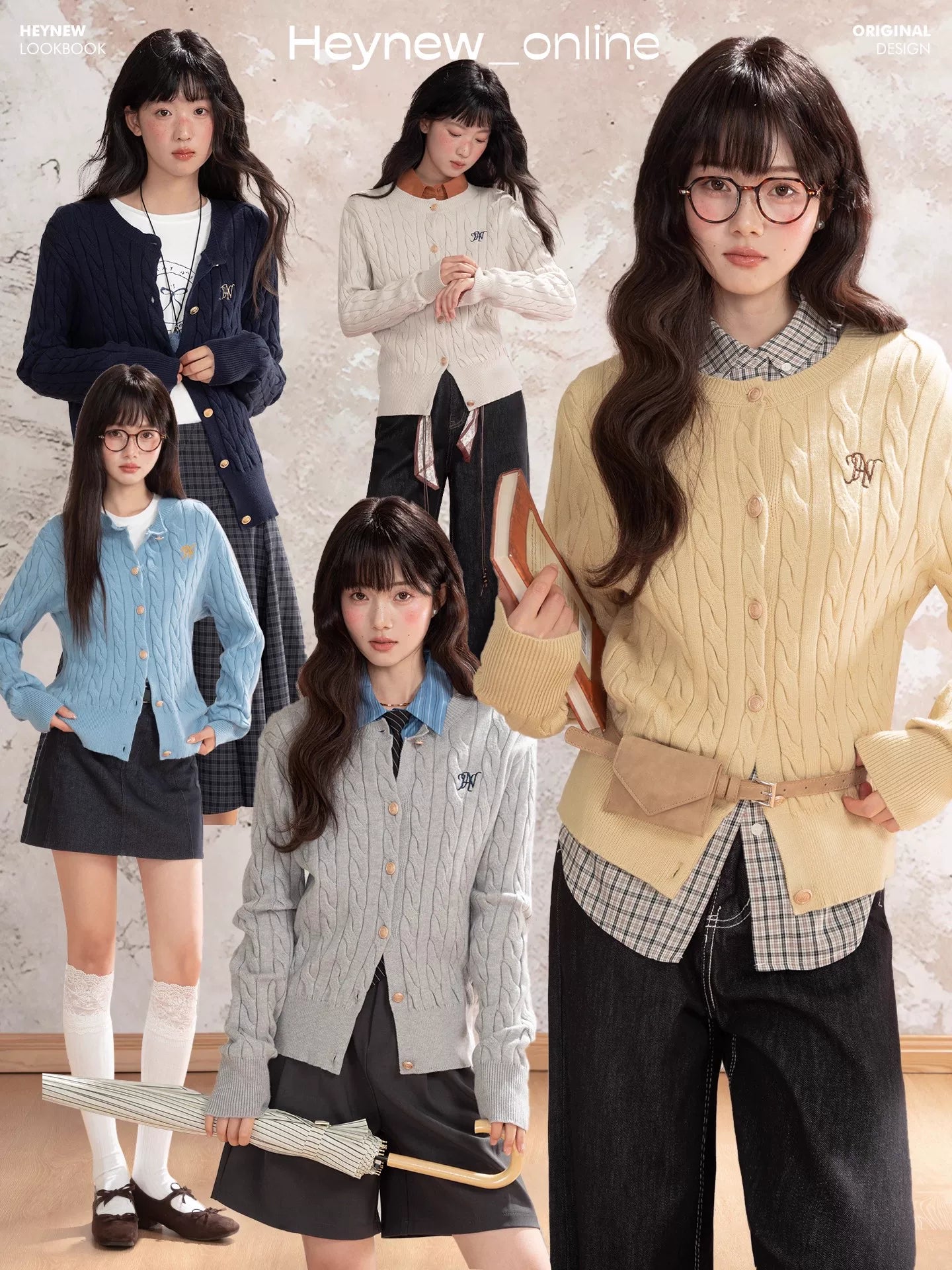 LOVEHEYNEW Embroidered Twisted Crew-neck Knitted Cardigan