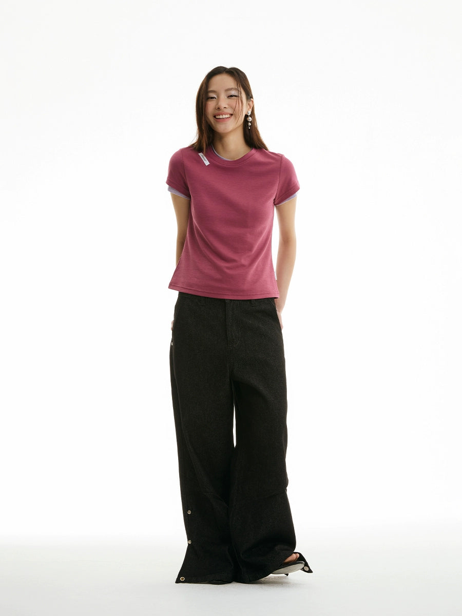 FUNKYFUN Adjustable Fold Pants Wide Straight Jeans