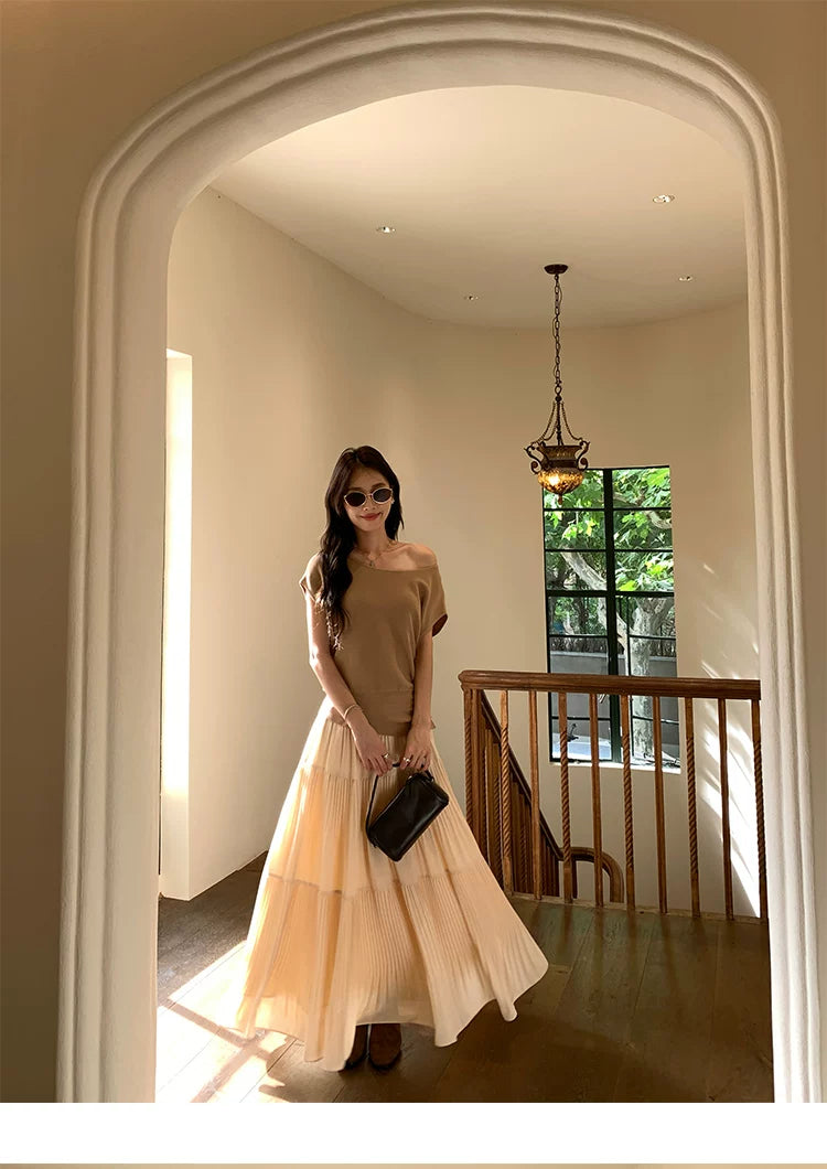 Pusumede Retro Pleated Big Skirt Skirt