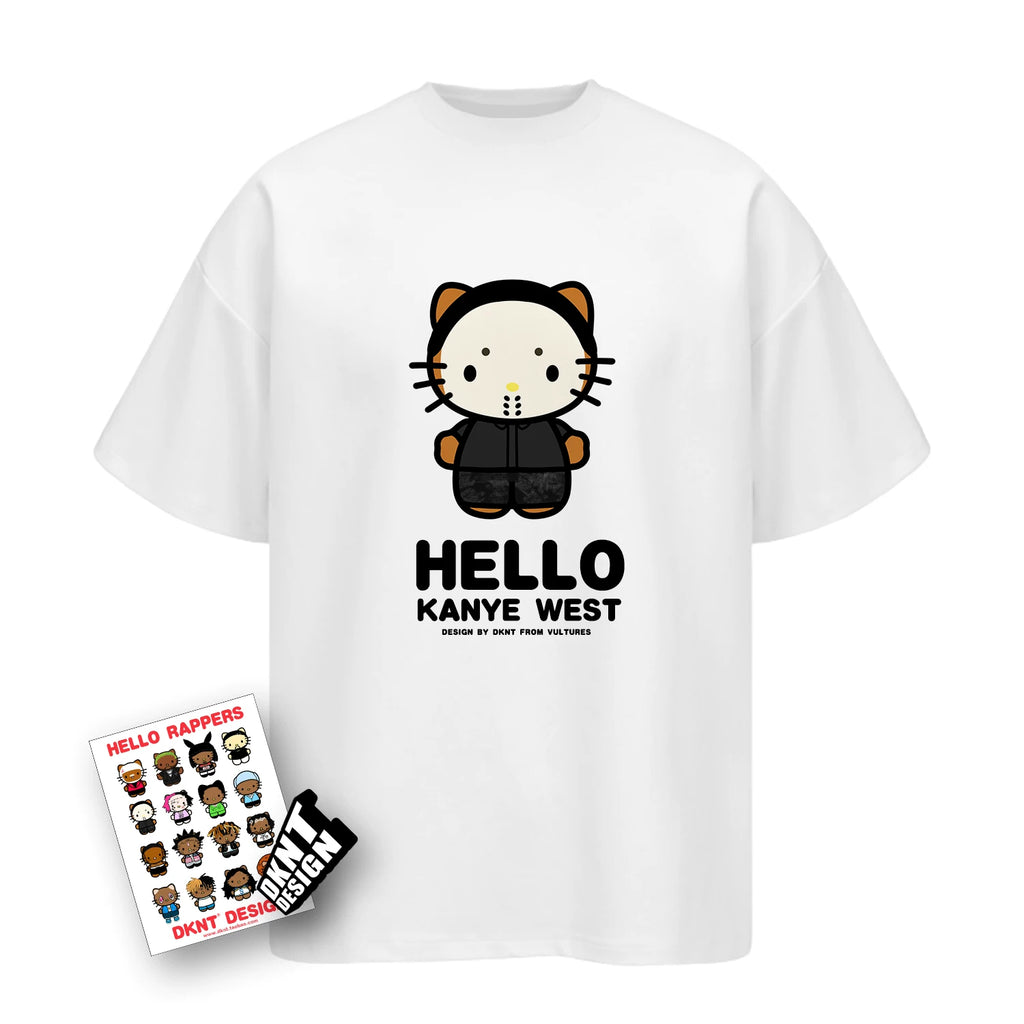 DKNT Kitty Print Crew Neck Loose Casual Tee