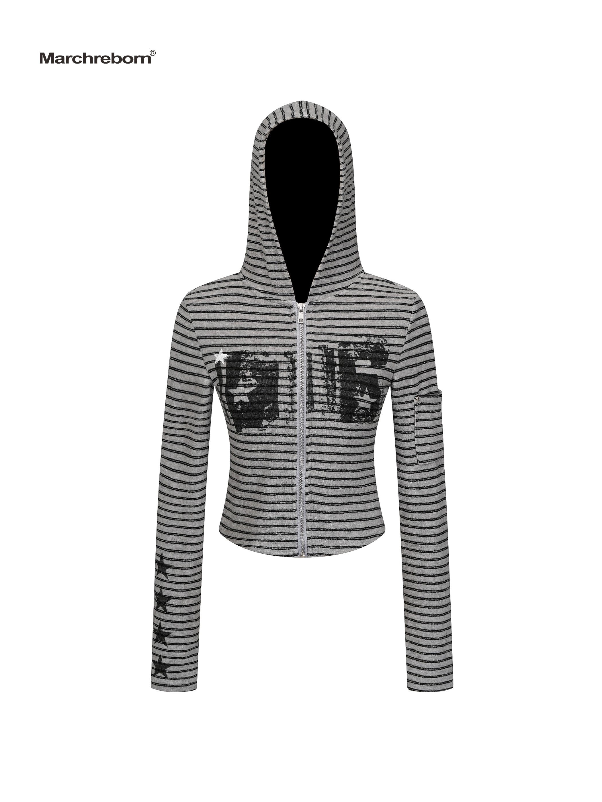 MARCH Vintage Striped Short Hooded Jacket