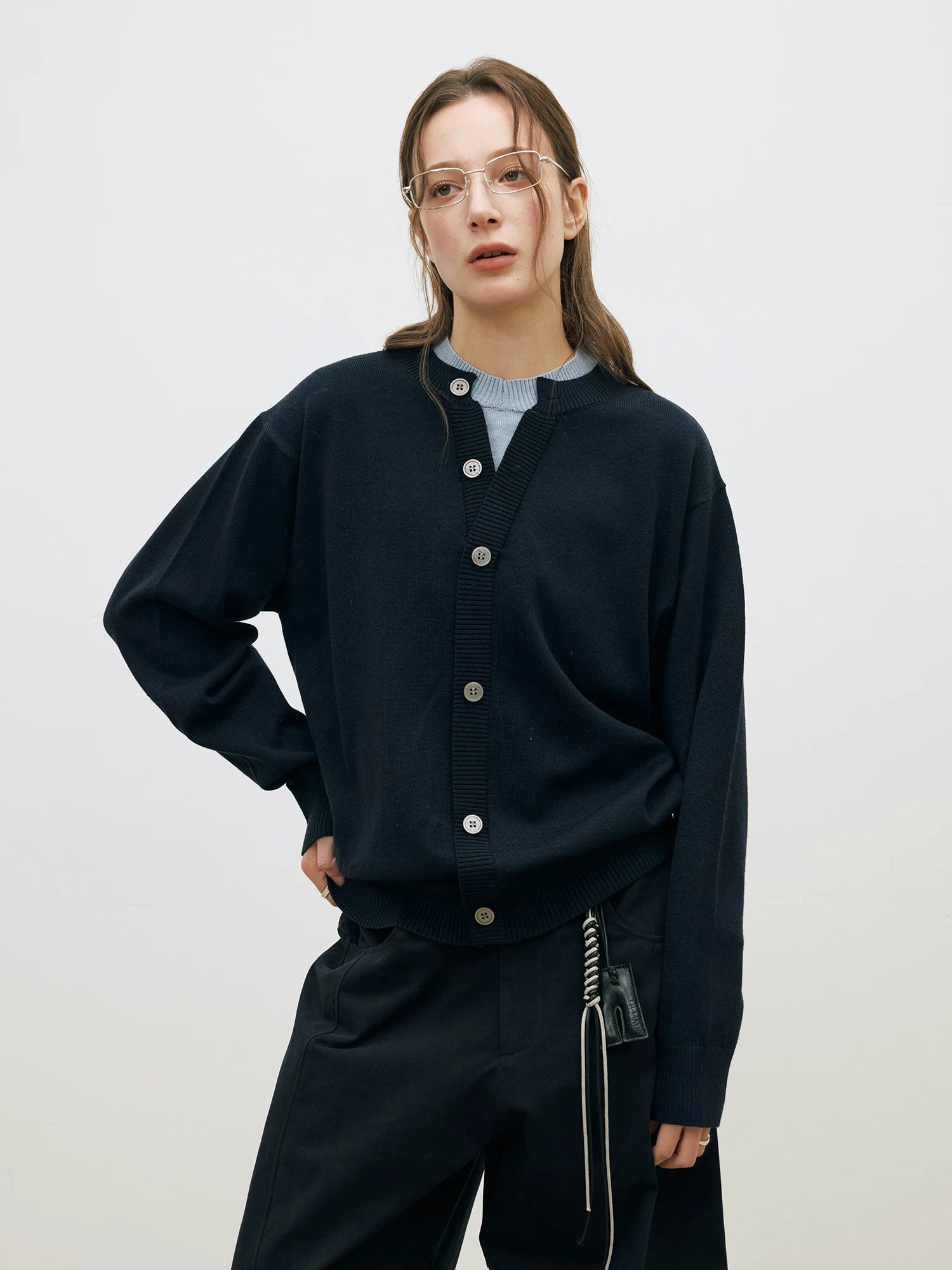 LR Contrasting Neckline Lazy Fake Two-piece Knitted Sweater
