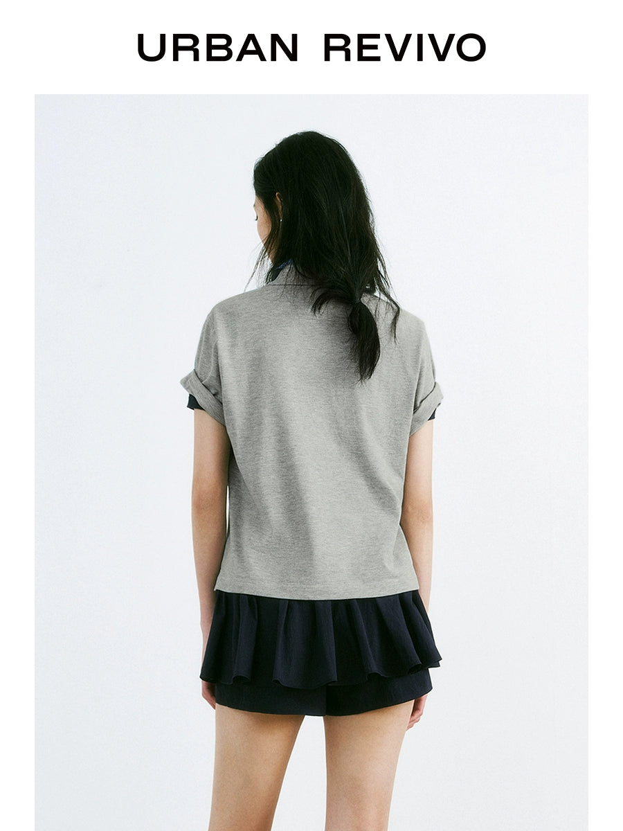 URBAN REVIVO Nautical Casual Simple Versatile Polo Shirt