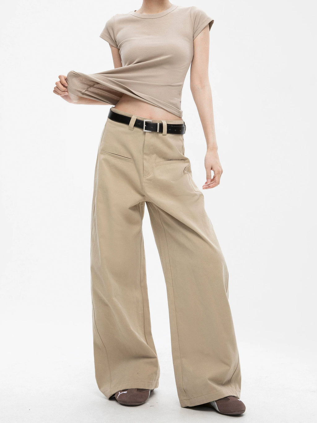 ICH MODE Loose Bf Straight-leg Pants High Waist Wide Leg Trousers