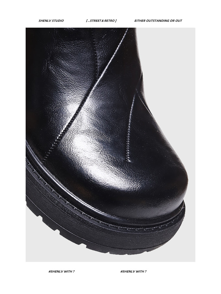 (Clearance) SHENLV STUDIO Height-increasing Thick-soled Upturned Martin Boots Leather Shoes