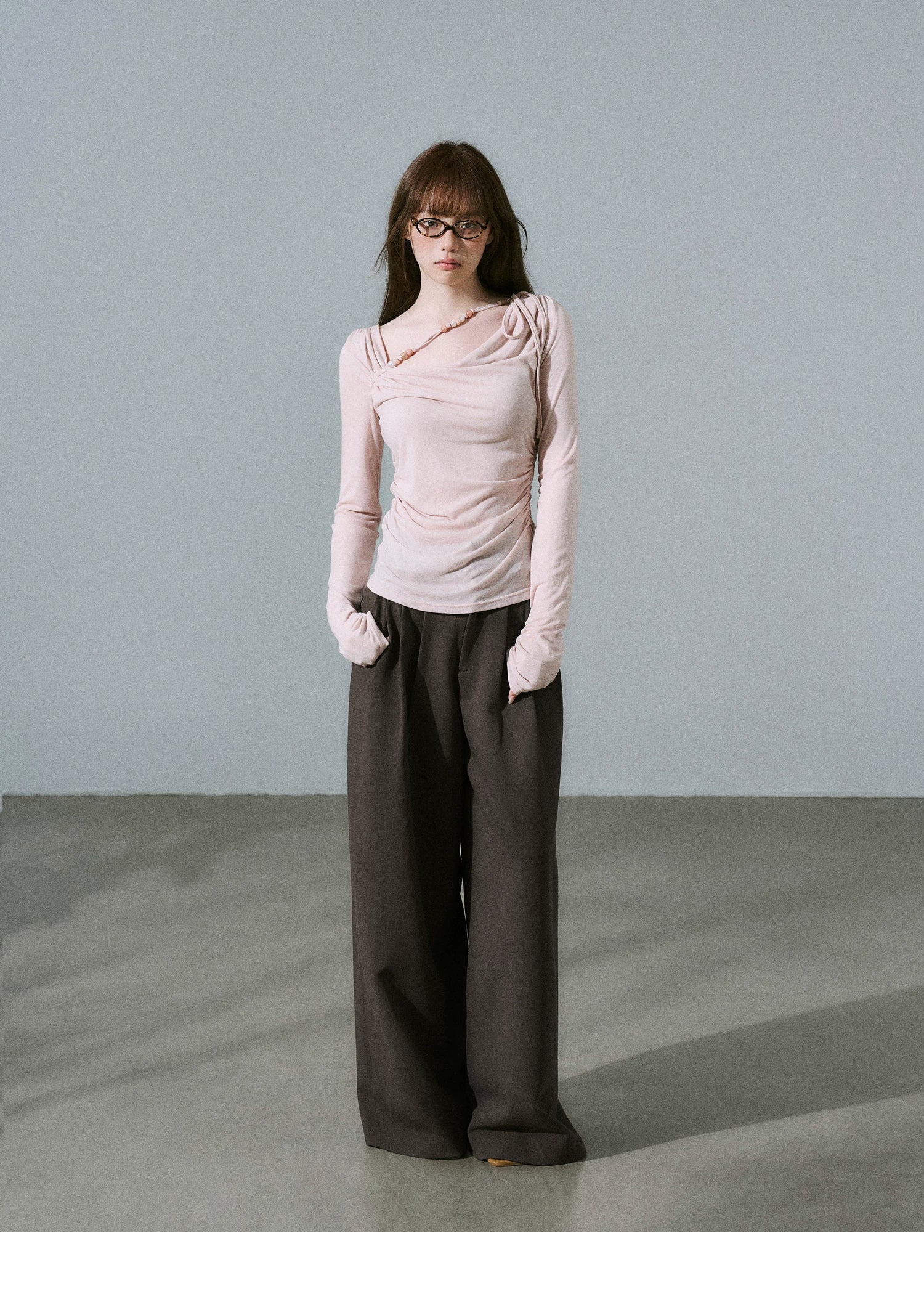 LOST FOREST Versatile Slim Low-rise Wide-leg Trousers