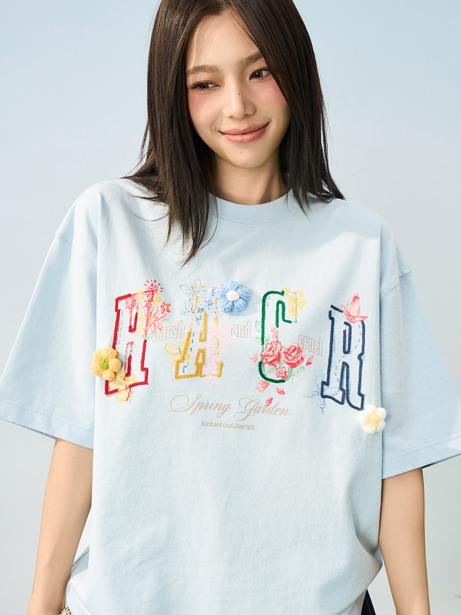 HACR Fun Hand-painted Three-dimensional Wool Small Flower Tee