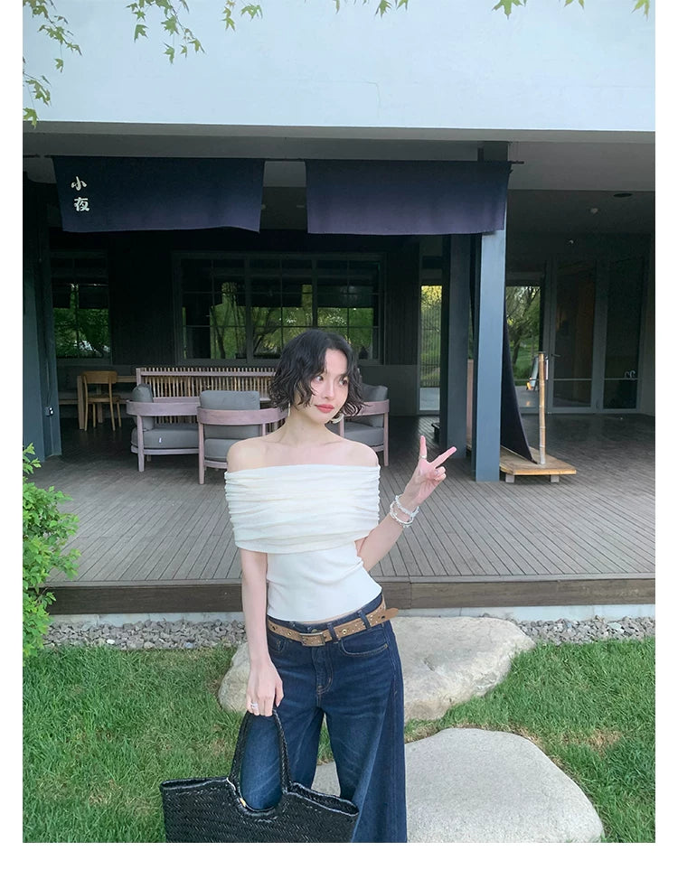KELIFAN Retro Off-shoulder Slimming Tee