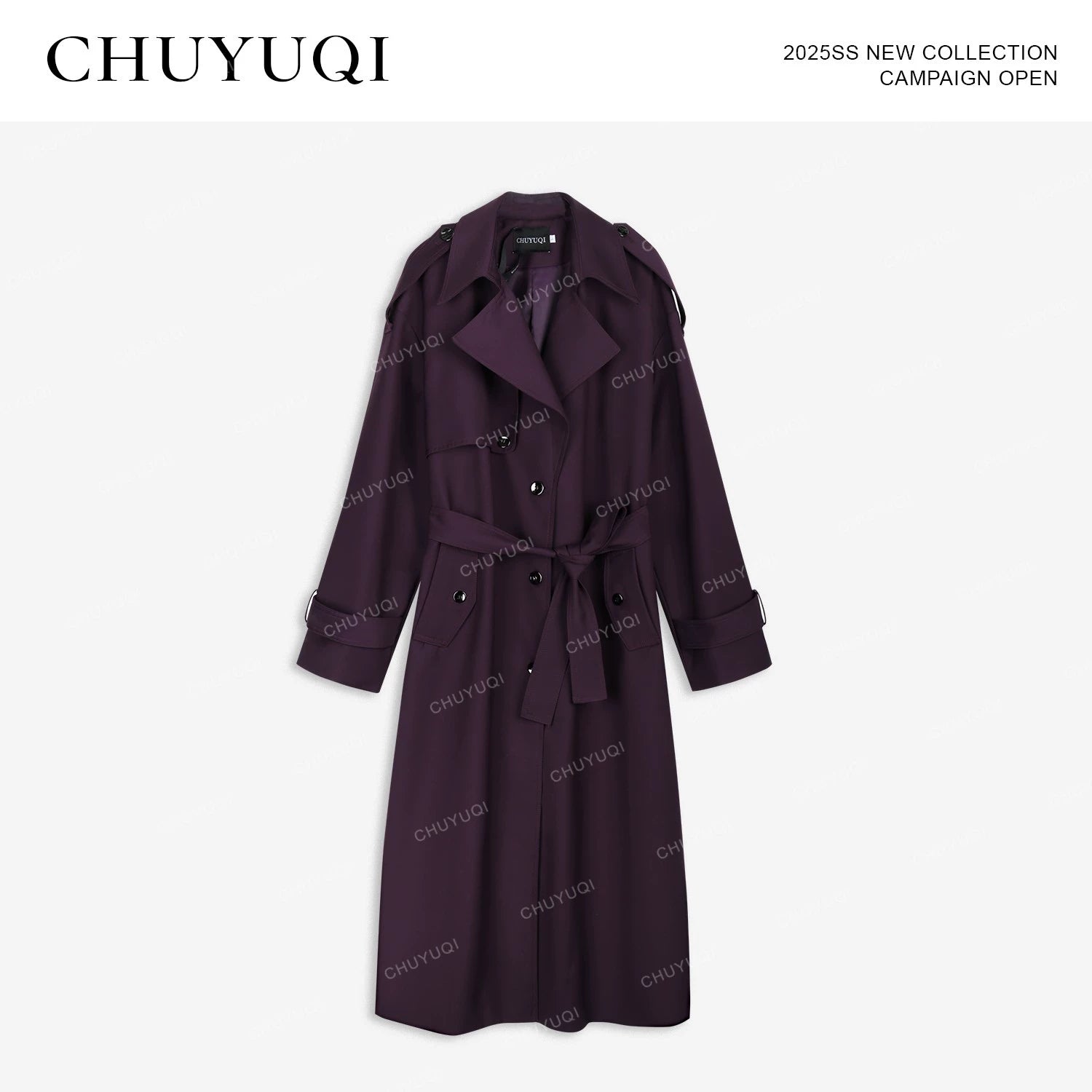CHUYUQI Temperament High-end White Long Trench Coat