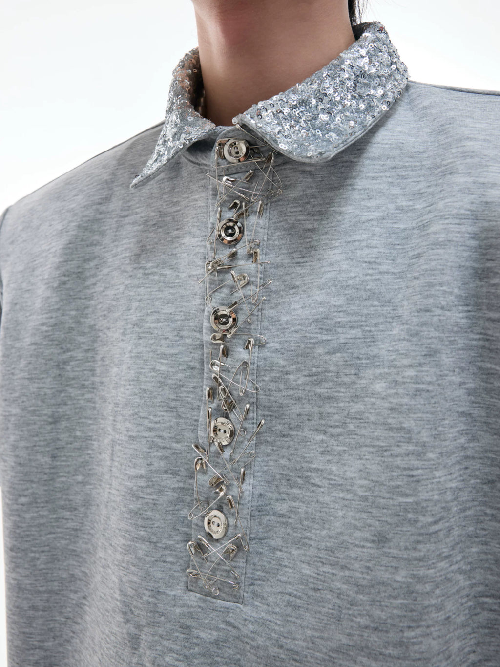 ArguECulturE Niche Sequined Square Neck Loose Polo Shirt Tee