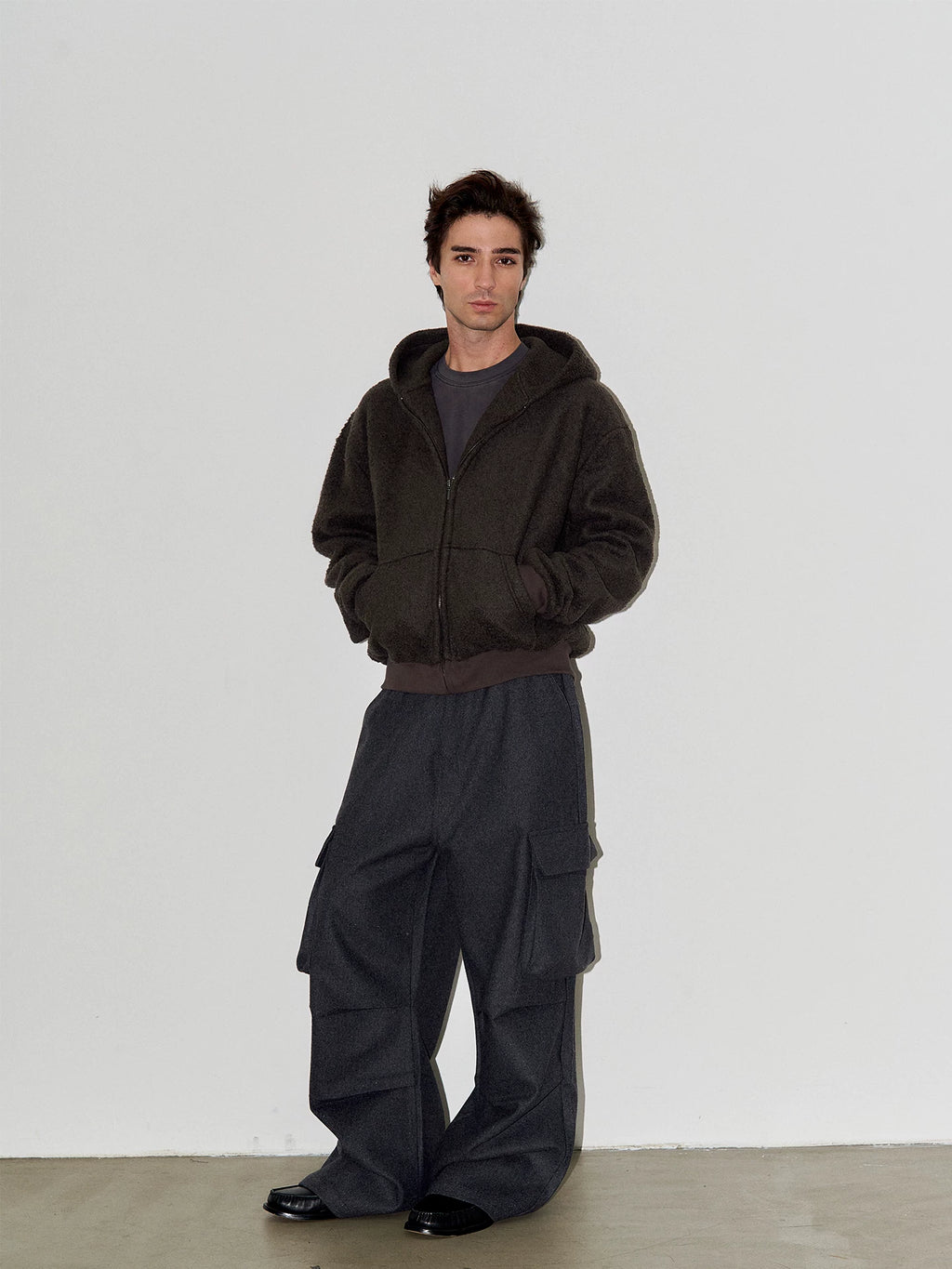 LIBERAFIT Wool Lamb Wool Silhouette Hooded Zip Jacket