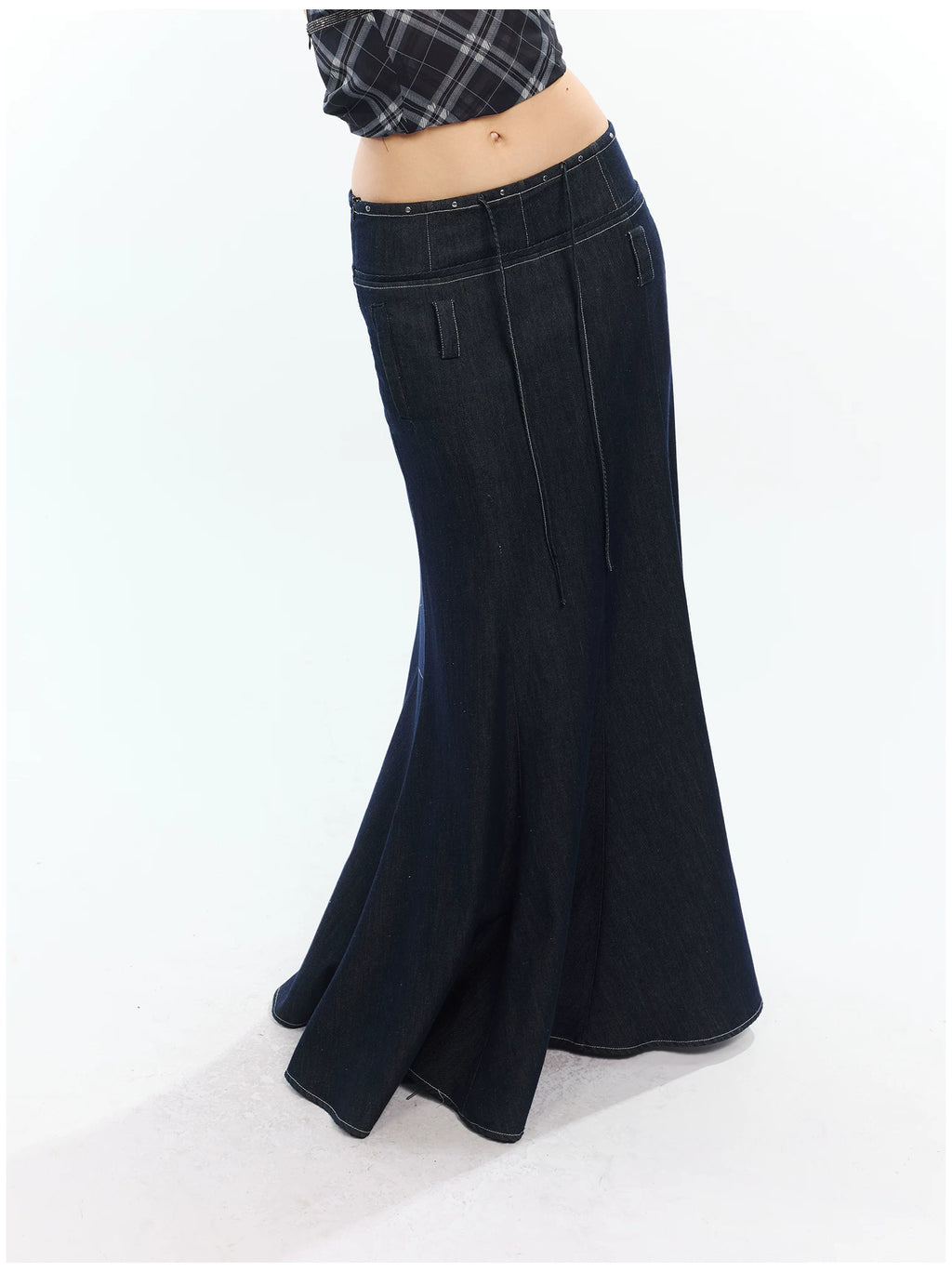 2th Desire Rivet Splicing High Waist Skirt