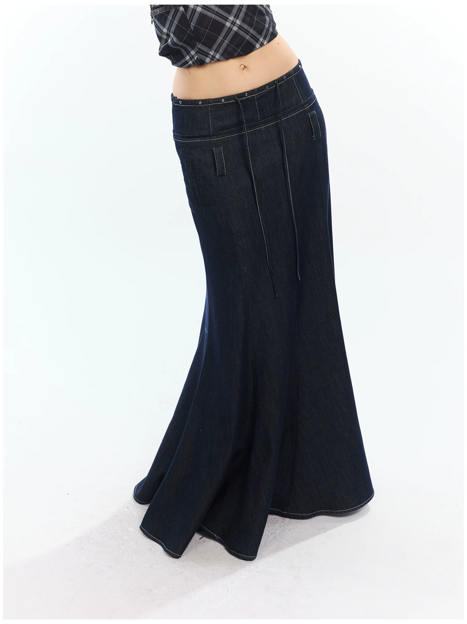 2th Desire Rivet Splicing High Waist Skirt