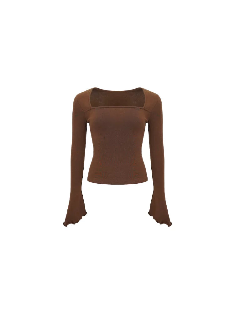 KELIFAN Retro Square Neck Slim Short Long Sleeves