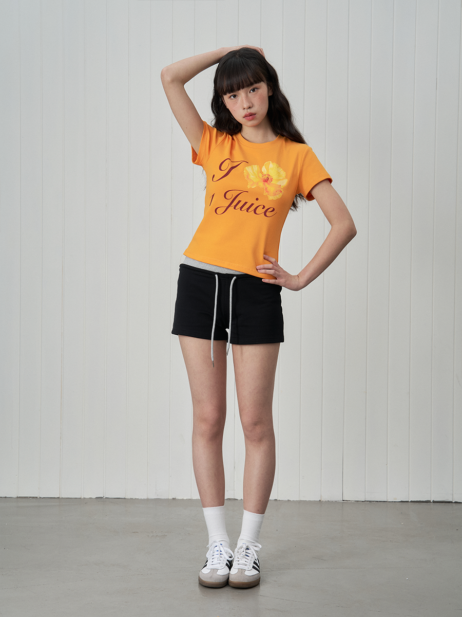 UnderStress Flower Flower Type Front Shoulder Short Waist Tee