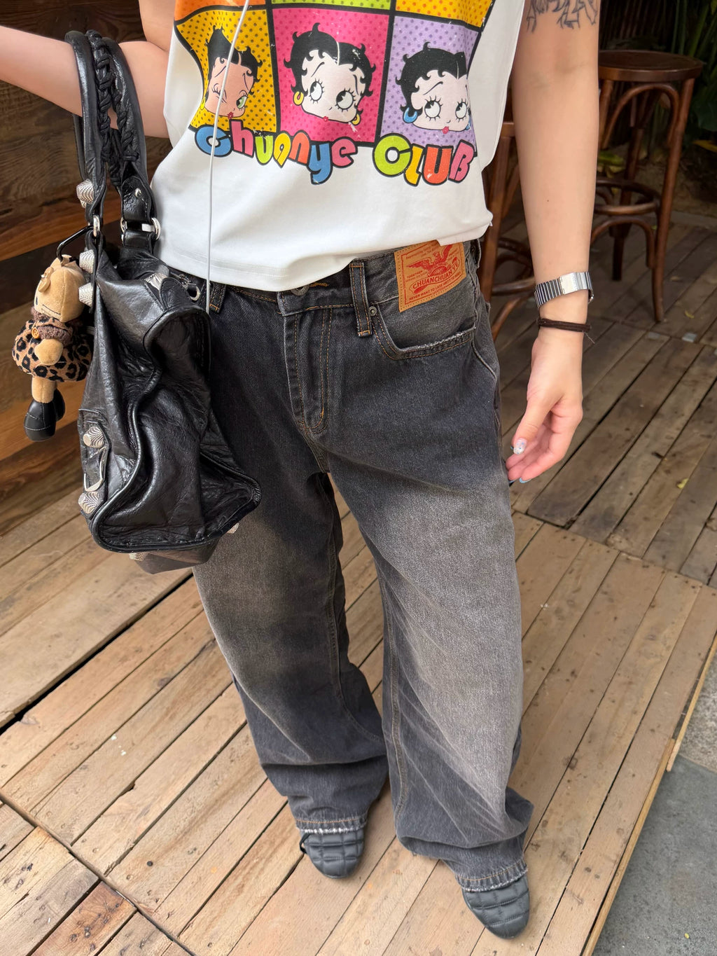 CCYE Loose Worn-out Straight-leg Casual Jeans