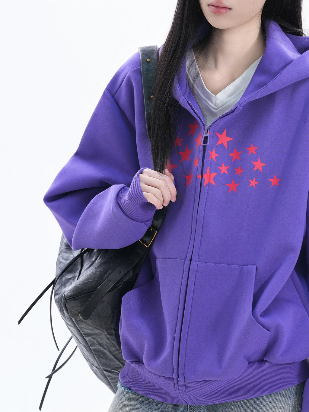 Zuocisankon Korean Printed Star Hooded Sweater Jacket