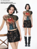 YEDM Goldfish Print Short Pleated Short Tee
