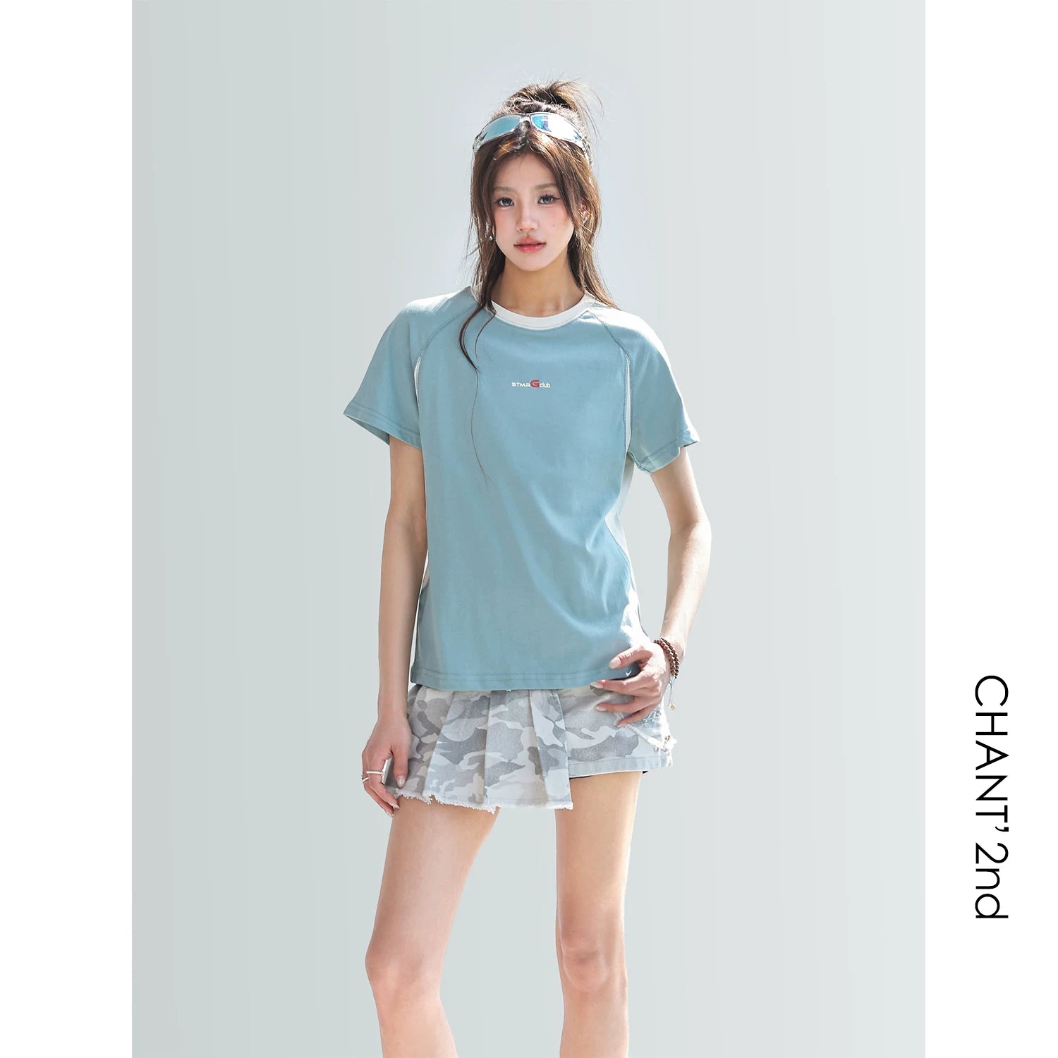 CHANT2nd Contrasting Color Splicing Short Tee