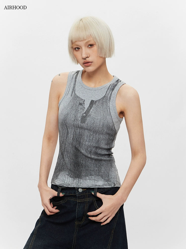 AIRHOOD Retro Printed I-shaped Sling Vest
