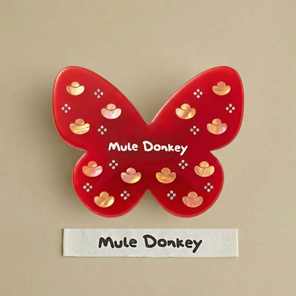 Mule Donkey Red Butterfly New Year's Lucky Ingot Bangs Clip