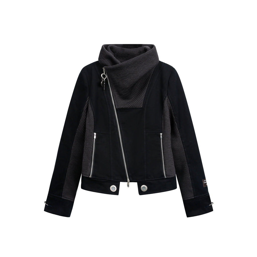 JIKOO Splicing Stack Collar Waist Short Jacket