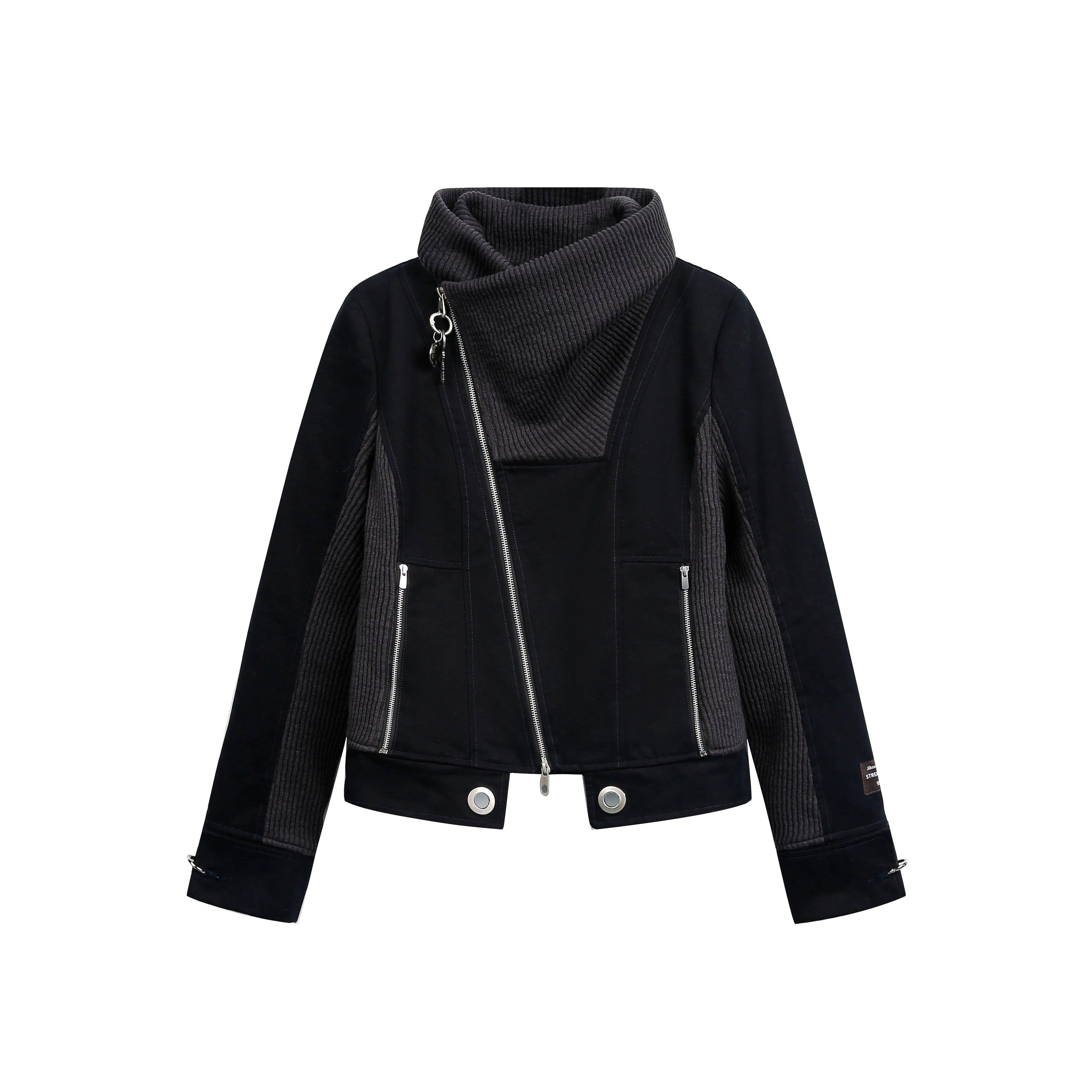 JIKOO Splicing Stack Collar Waist Short Jacket