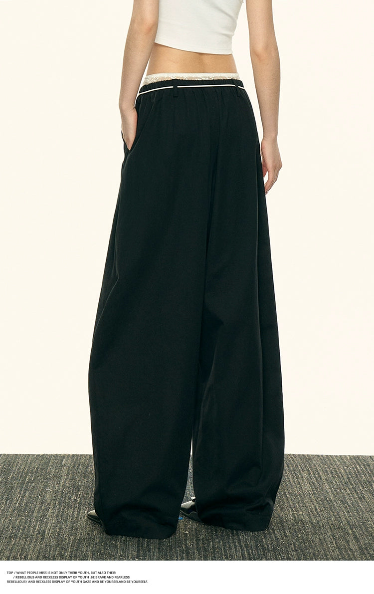 Aaisup Fake Two-piece Lace-stitched Slacks