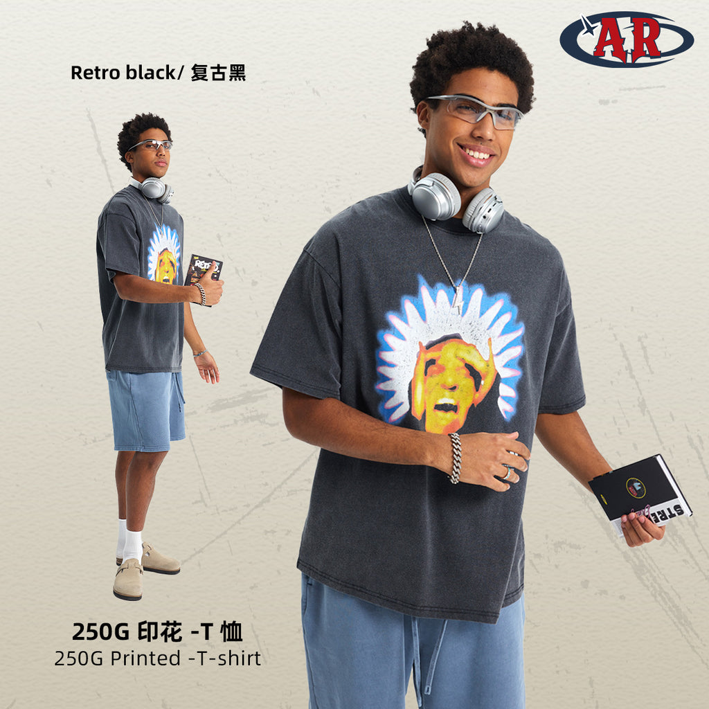 ARTIE Washing Retro Trendy Brand Printed Tee