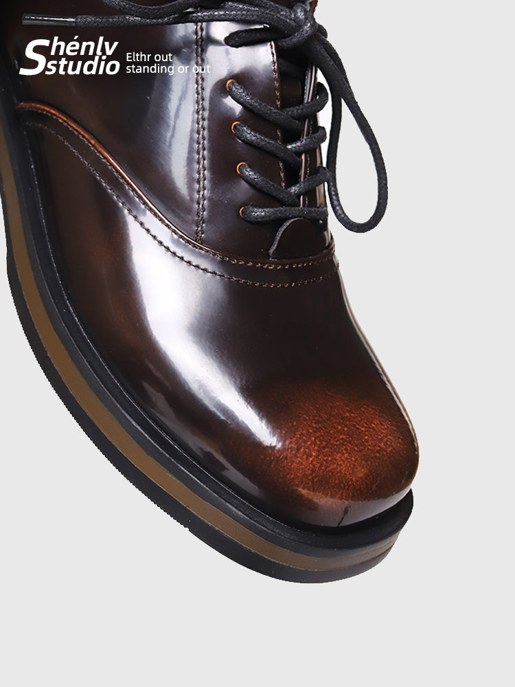 SHENLV STUDIO two-color leather glossy Derby shoes