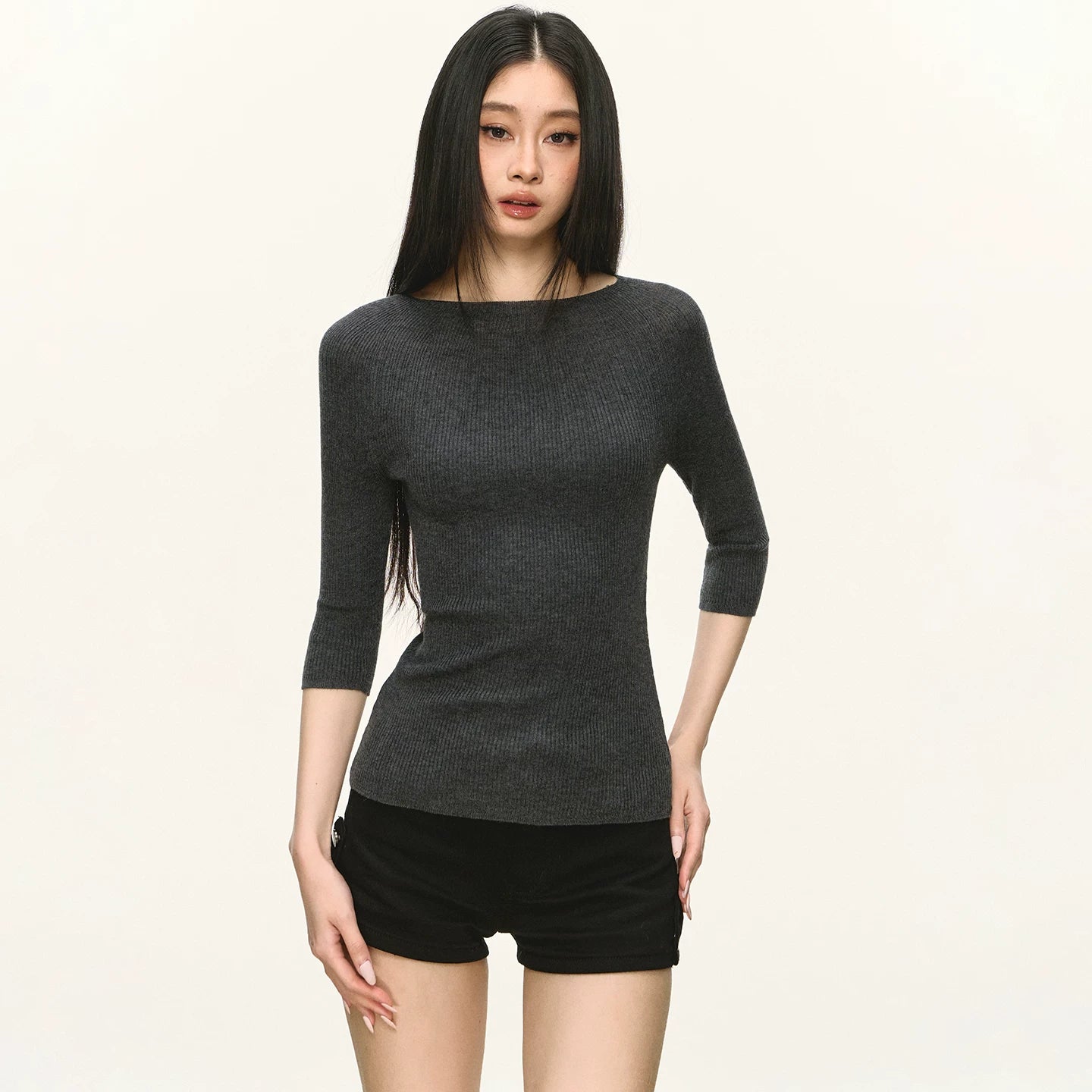 Anna Aneae Casual Slim Knit Mid-sleeve Tee