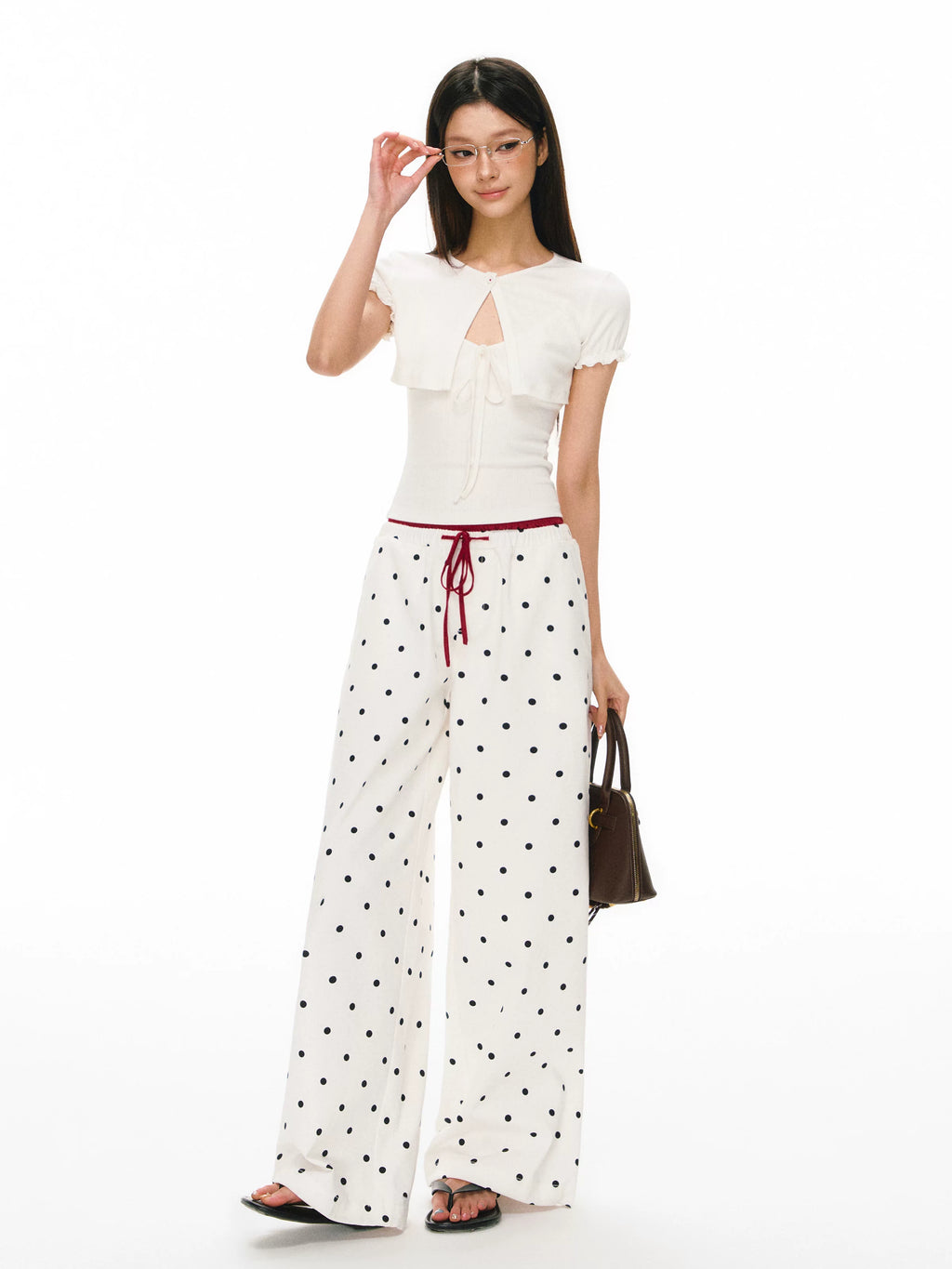 Ariseism Vintage Wide Leg Polka Dot Casual Pants