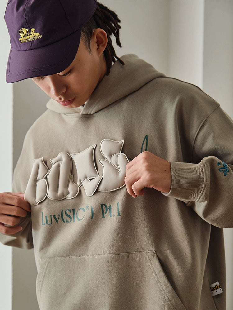 Battles Three-dimensional 3D Fluffy Letter Point Embroidered Hooded Sweater