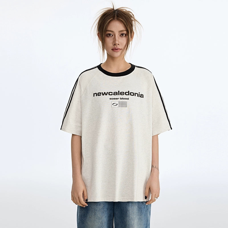 SOSER Retro Contrasting Splicing Letter Print Tee