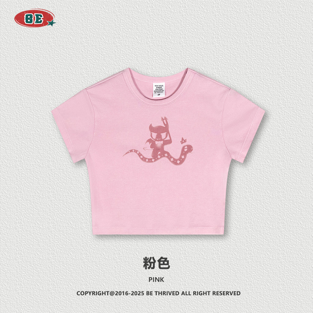 BE Women's Short Sleeve Slim Fit Shoulder Dopamine Crop Top