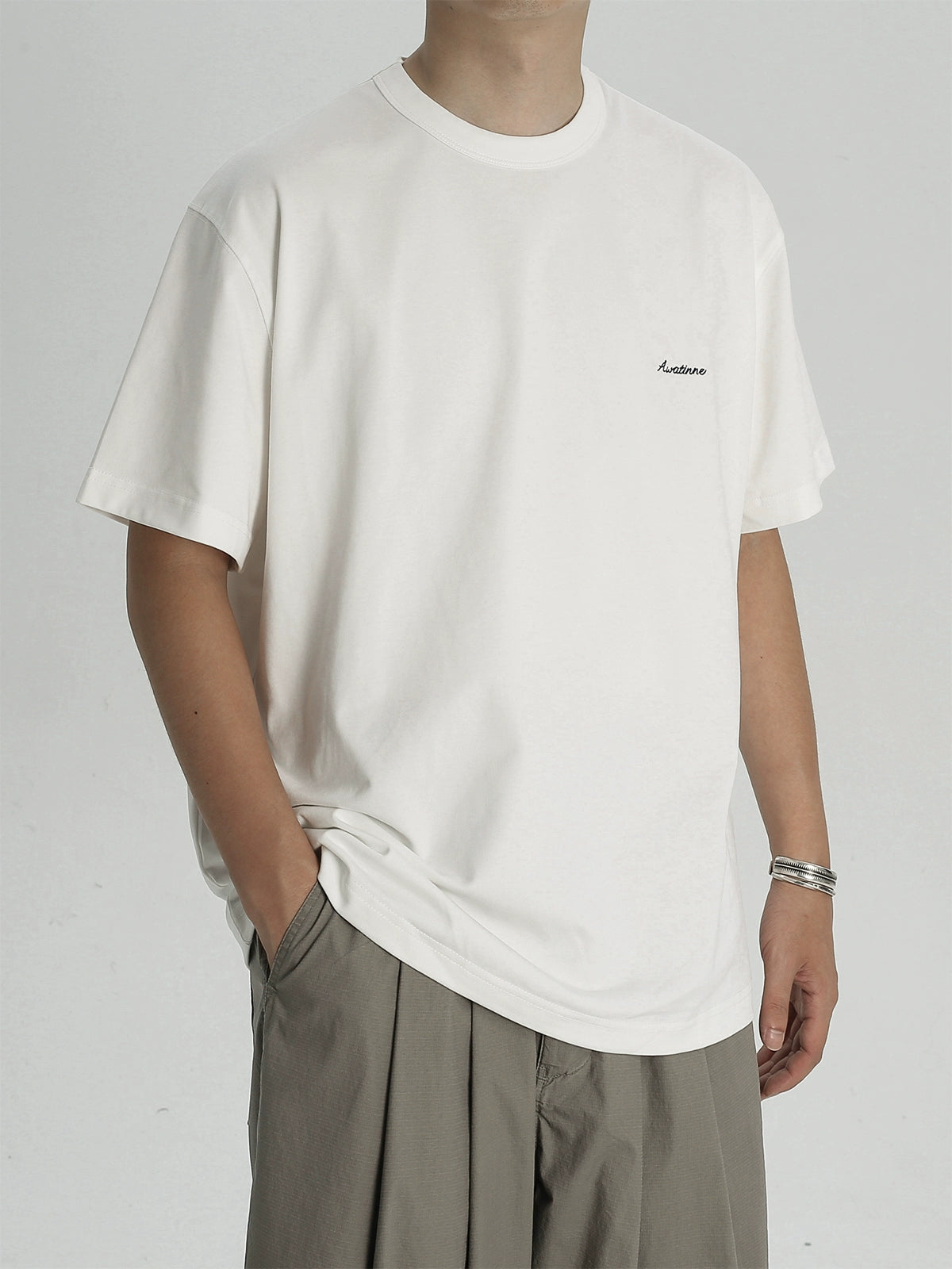 AWT Bird Pattern Line Towel Embroidery Loose Tee