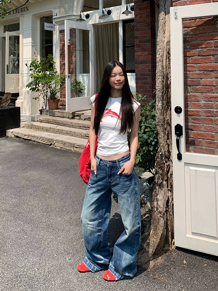 EAHO Vintage Ripple Design Jeans