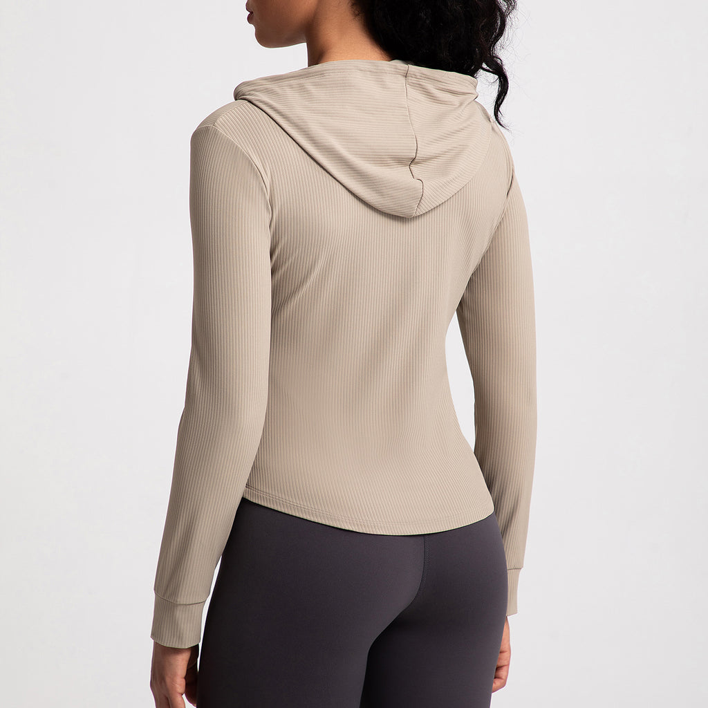 Athena Lulu Water Mill Ribbed Yoga Hooded Long Sleeve Jacket
