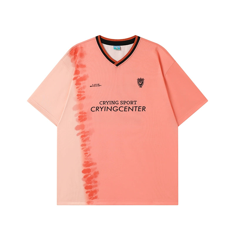 CryingCenter Tie-dye Contrasting V-neck Jersey Tee