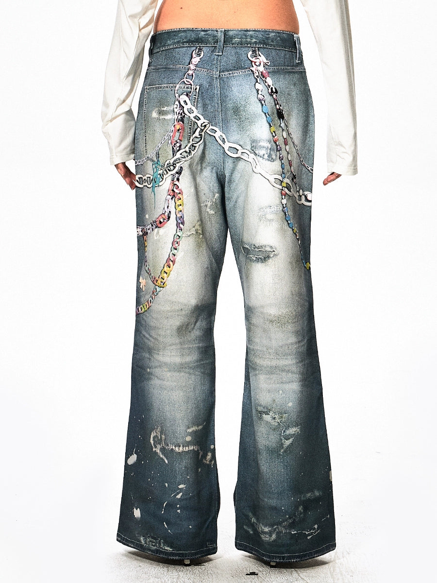 DND4DES Y2k Cartoon Chain Wide-leg Jeans