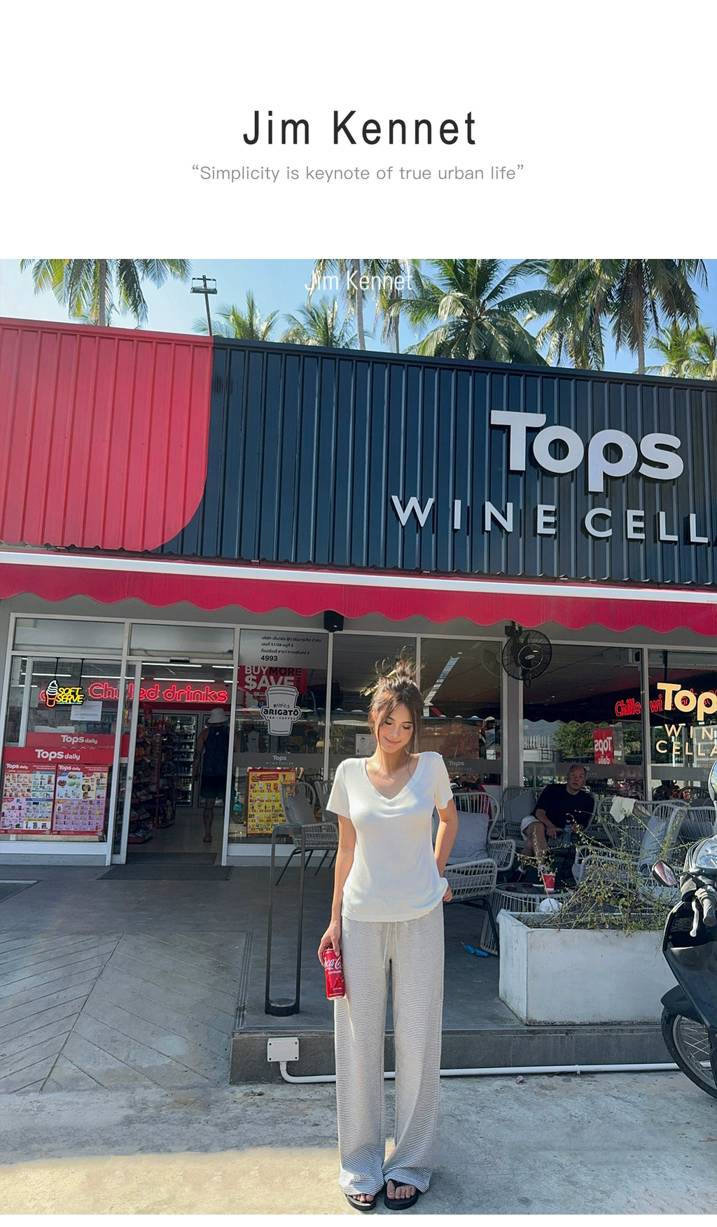 Jim Kennet Striped Slash Shoulder Straight Floor Pants Set