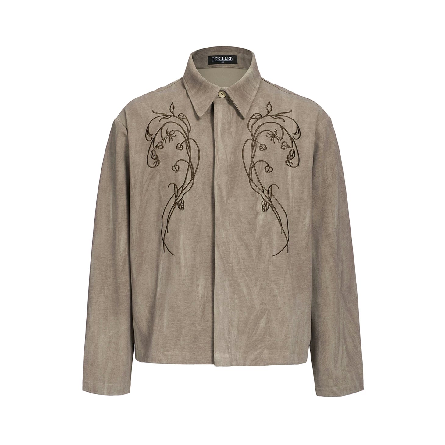 TZ Killer Vintage Lapel Floral Embroidery Long Sleeve Shirt