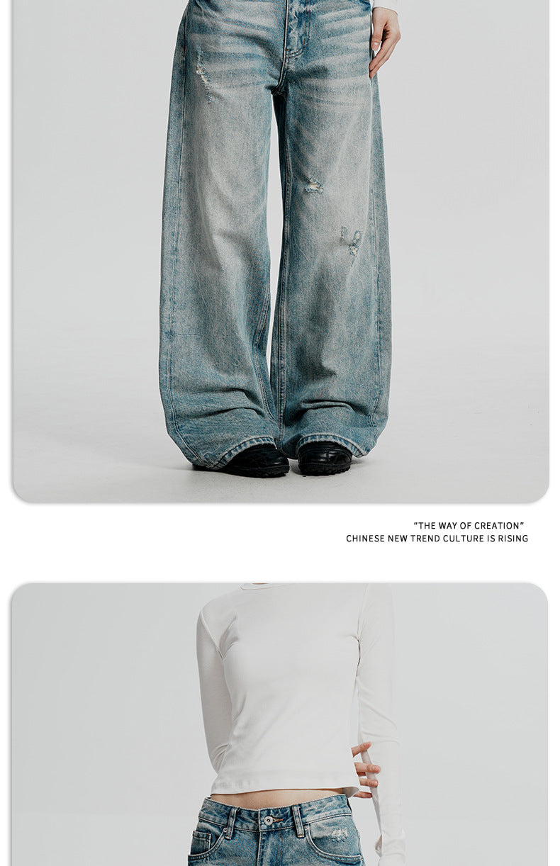 11KN Straight Loose and Versatile Wide-leg Floor-mopping Jeans