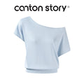 Cantonstory Slanted Shoulder Knitted Loose and Thin Tee